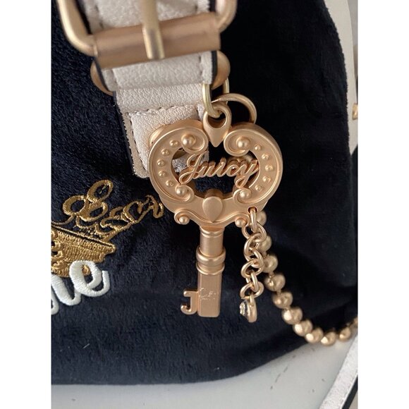 Juicy Couture The Key To Juicy Satchel Crossbody Liquorice Velvet Charm NEW - Picture 3 of 16